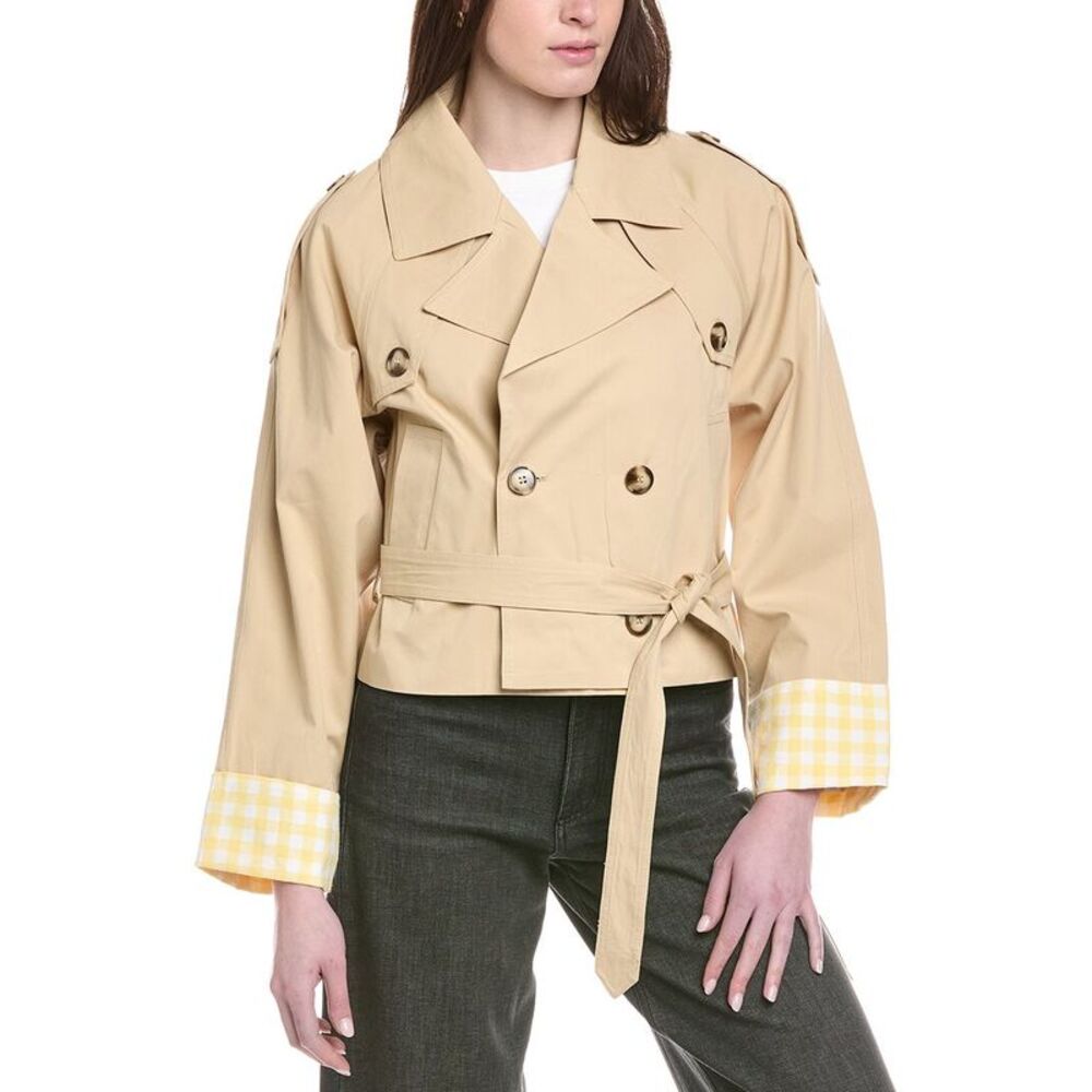 Line & Dot Womens Alba Crop Trench Jacket, Brown